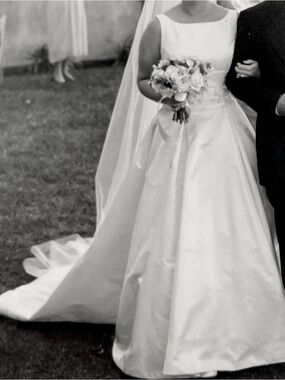 Classic, Elegant Priscilla of Boston Wedding Gown with Beaded Waist in Ivory